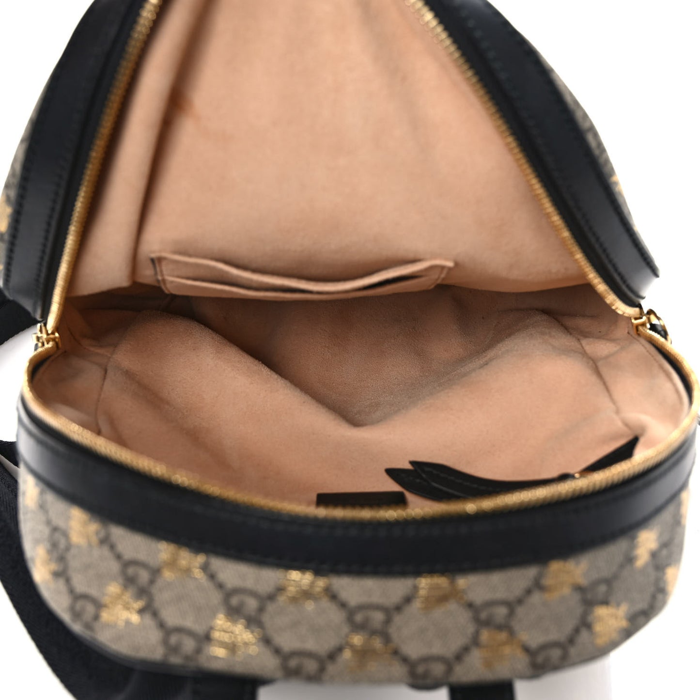 GG Supreme Monogram Bees Print Small Day Backpack Beige Oro Black