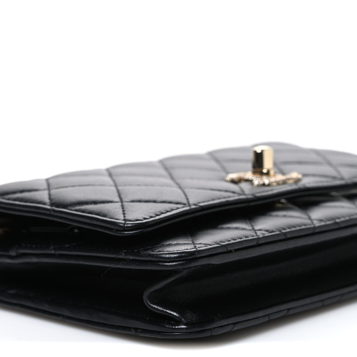 Lambskin Crystal Quilted Trendy CC Top Handle WOC Flap Bag Black