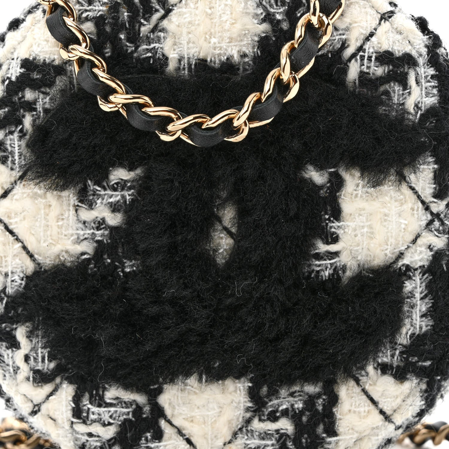 Chanel Tweed Shearling Round Clutch With Chain and Coin Purse Black and White 9 of 19