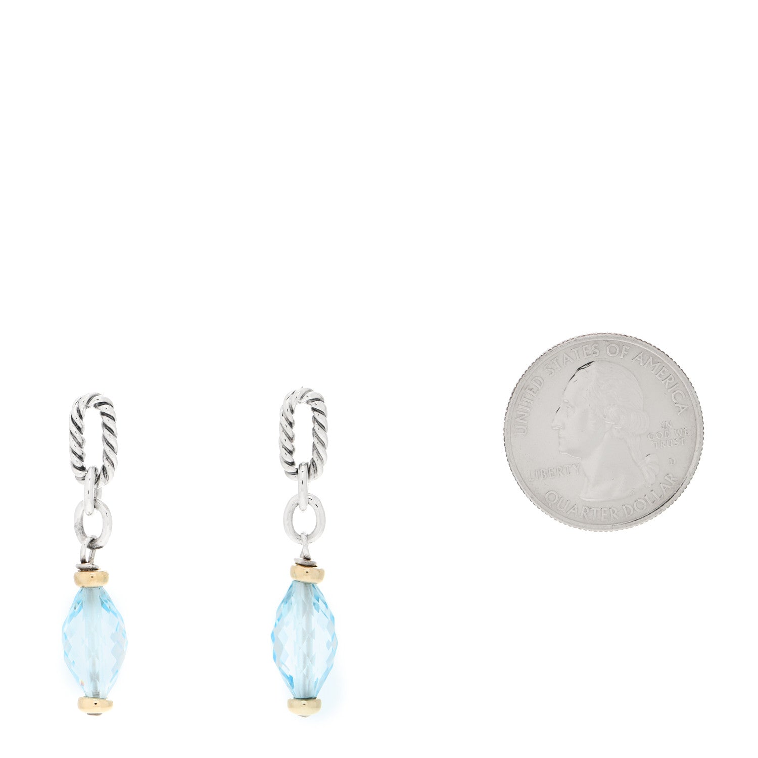 David Yurman Sterling Silver 18K Yellow Gold Blue Topaz Figaro Drop Earrings 2 of 4