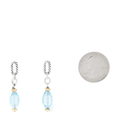David Yurman Sterling Silver 18K Yellow Gold Blue Topaz Figaro Drop Earrings 2 of 4
