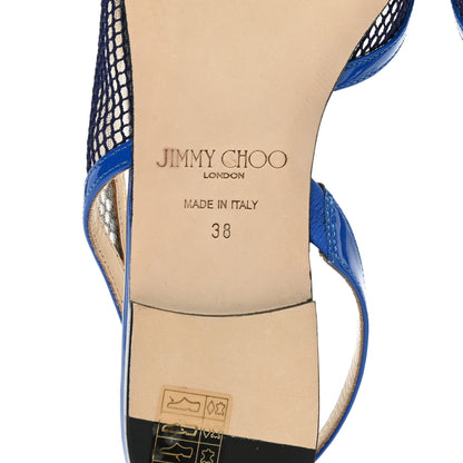 Jimmy Choo Patent Mesh Calfskin Fetto Flats 38 Blue 6 of 8