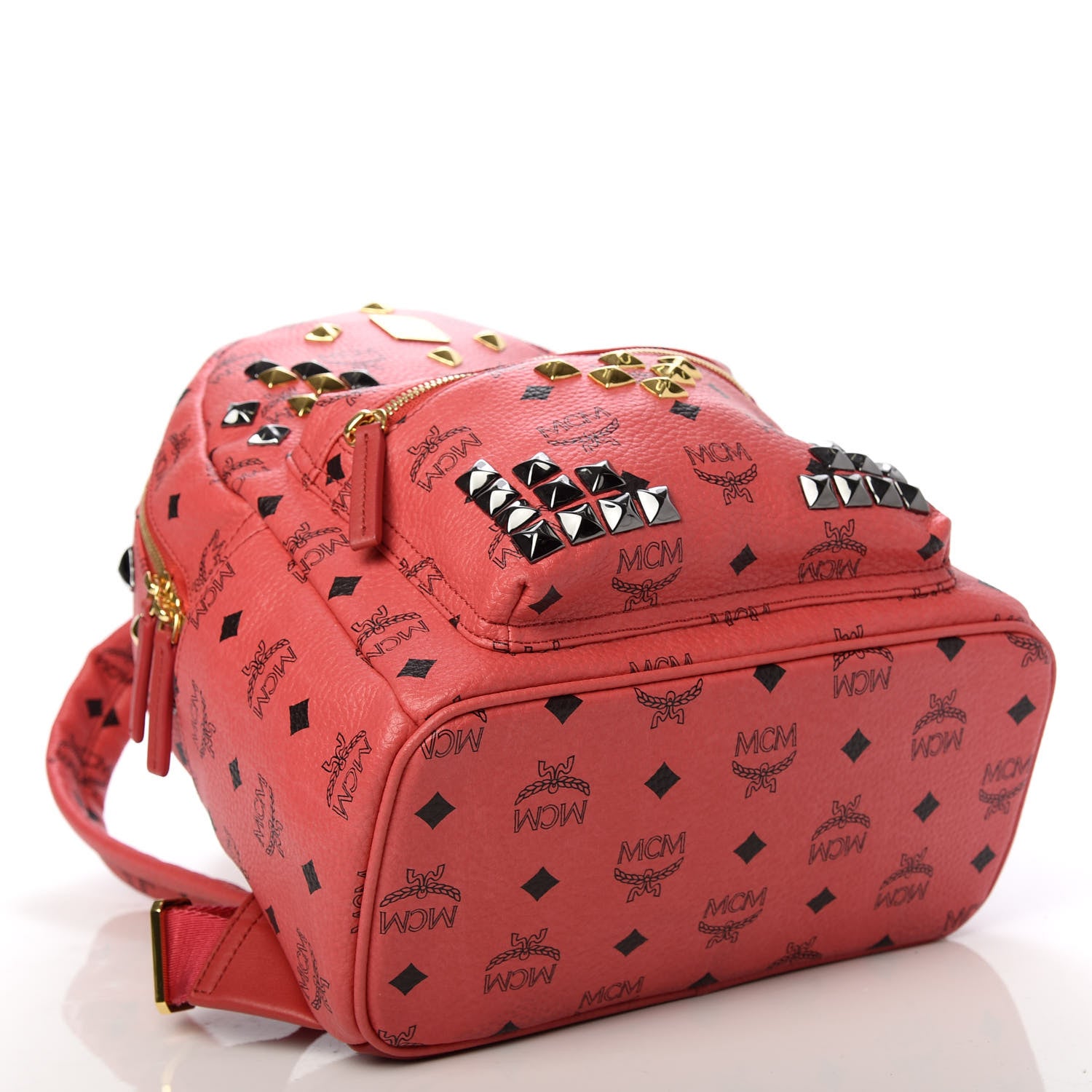 MCM Visetos Studded Small Stark M Backpack Scooter Red 3 of 8