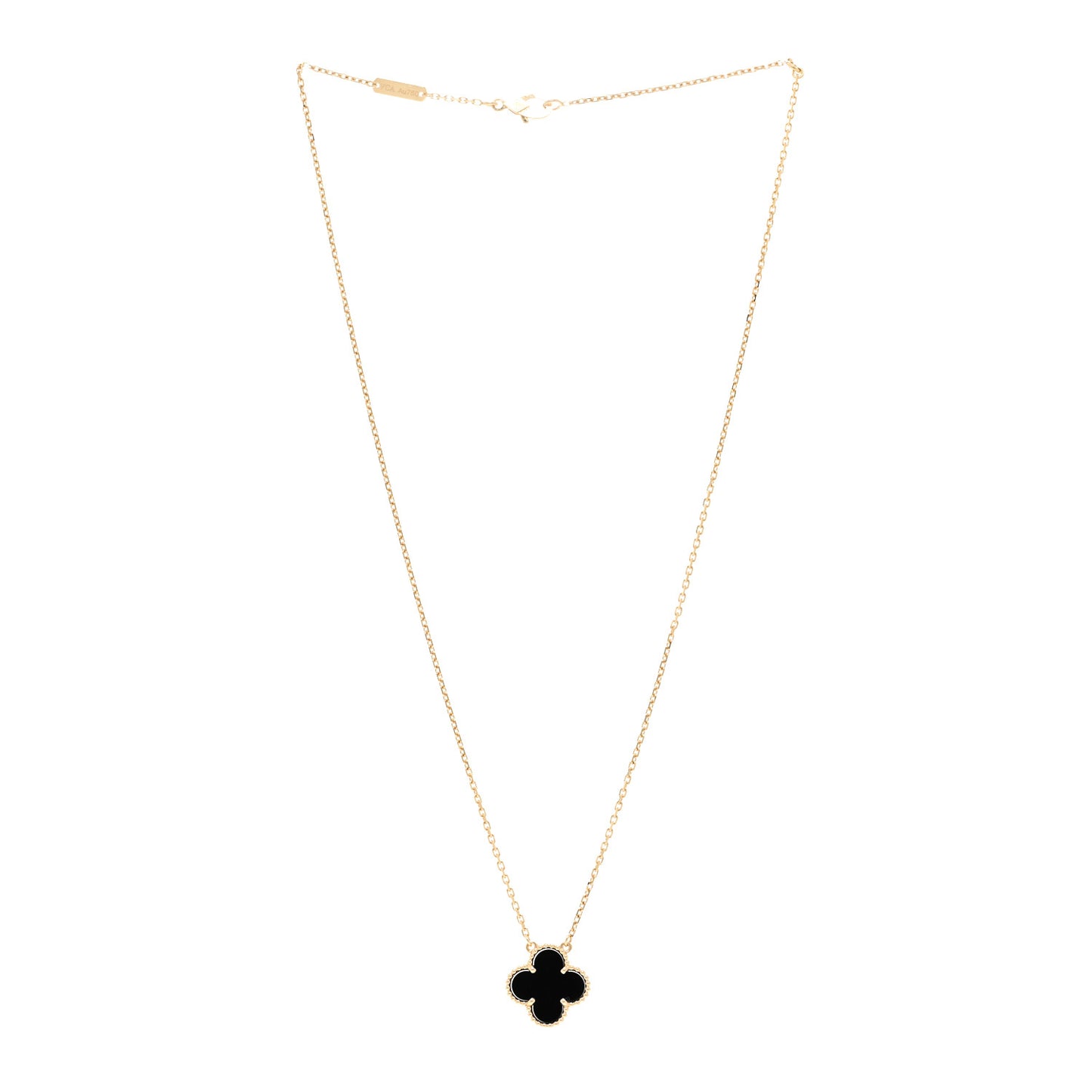 18K Yellow Gold Black Onyx Vintage Alhambra Pendant Necklace