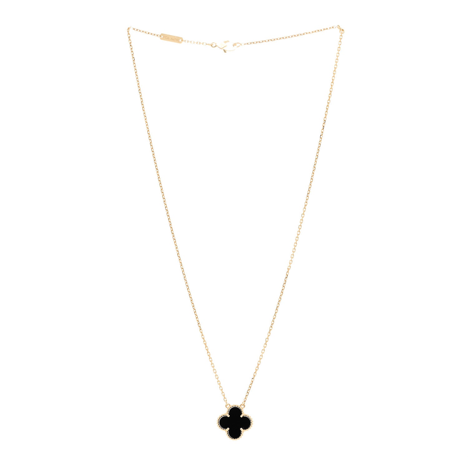 Van Cleef & Arpels 18K Yellow Gold Black Onyx Vintage Alhambra Pendant Necklace 3 of 5
