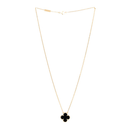 Van Cleef & Arpels 18K Yellow Gold Black Onyx Vintage Alhambra Pendant Necklace 3 of 5