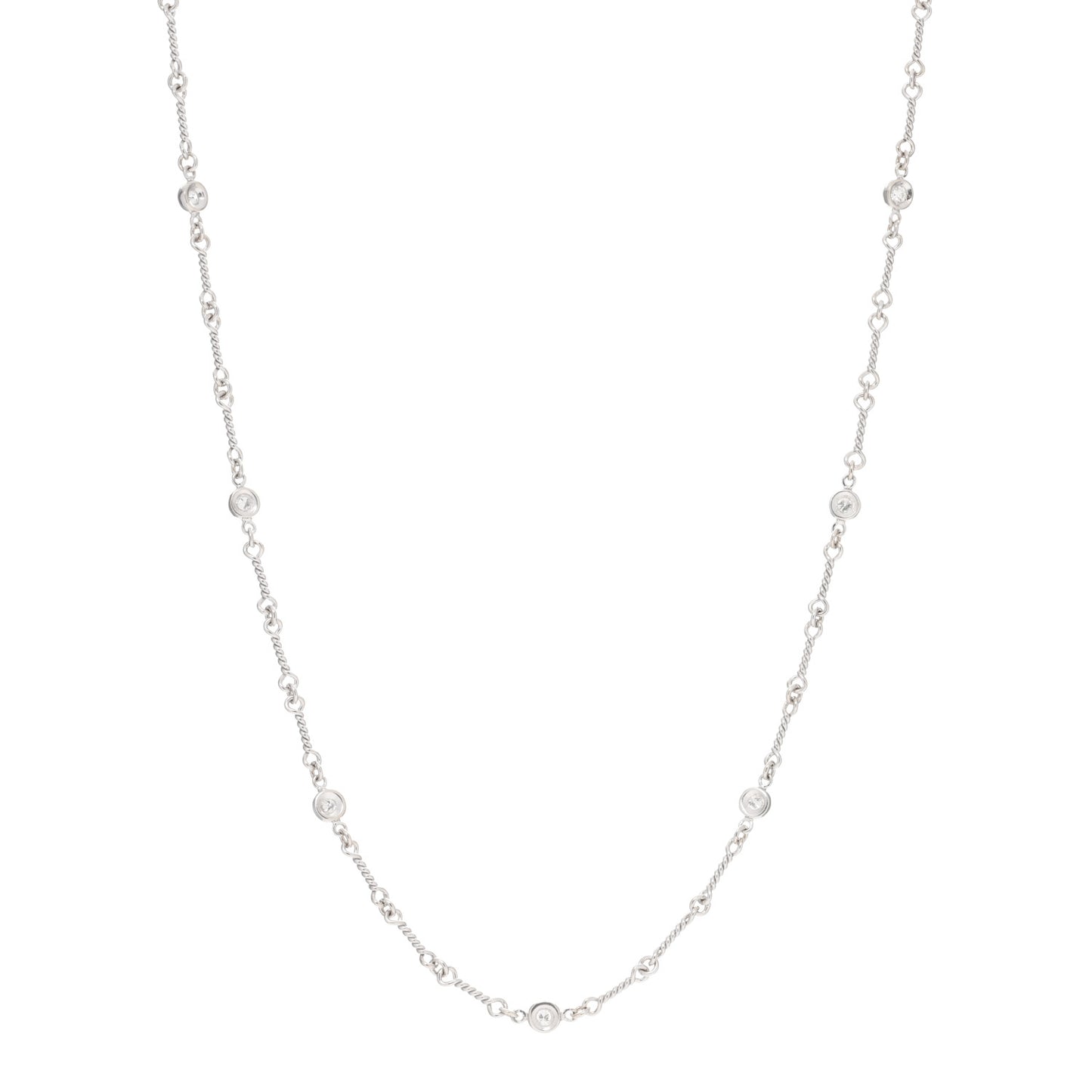 18K White Gold Diamond By the Inch Seven Station Dog Bone Necklace