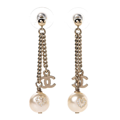 Chanel Pearl Crystal CC Drop Earrings Gold 1 of 4