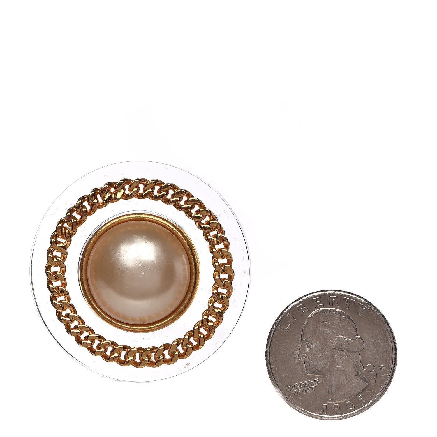 Chanel Pearl Resin Chain Clip On Earrings Gold 2 of 4