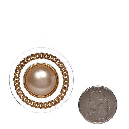 Chanel Pearl Resin Chain Clip On Earrings Gold 2 of 4