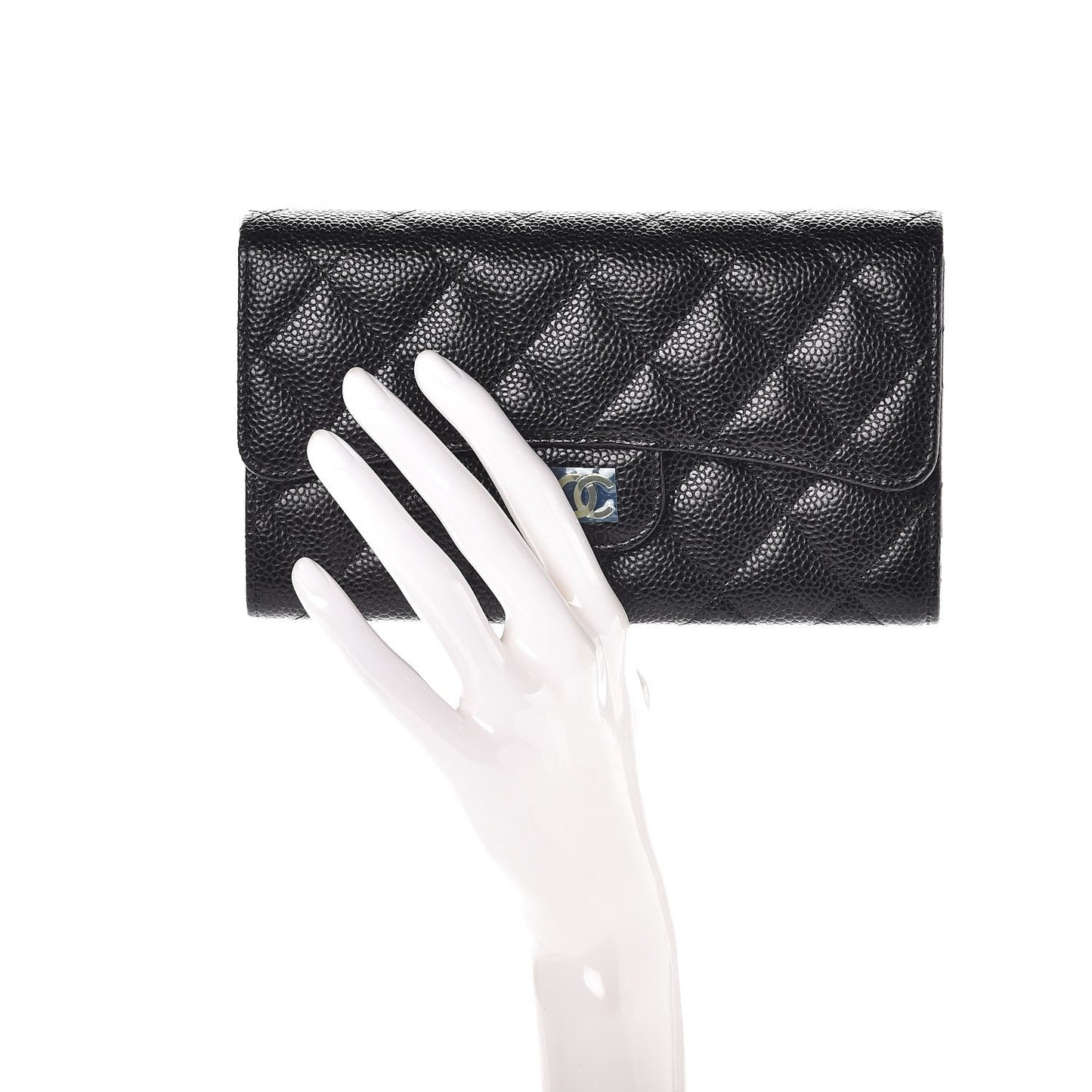 Caviar Quilted Long Flap Wallet Black