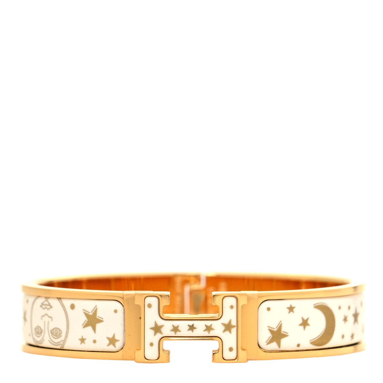 Hermes Enamel Printed Gloria Soli Clic Clac H Bracelet PM Platine White 1 of 5