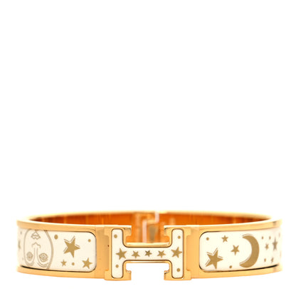 Hermes Enamel Printed Gloria Soli Clic Clac H Bracelet PM Platine White 1 of 5