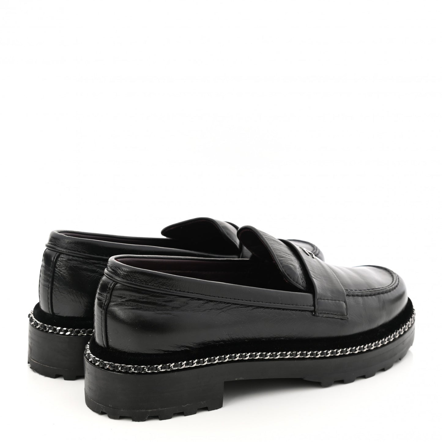 Crinkled Calfskin Velvet CC Chain Mocassin Loafers 38.5 Black