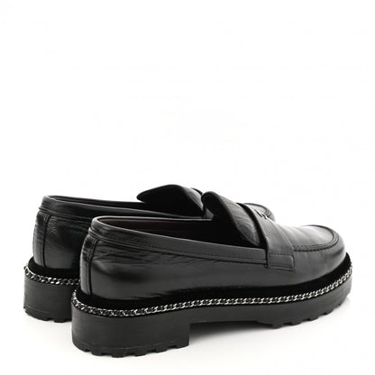 Chanel Crinkled Calfskin Velvet CC Chain Mocassin Loafers 38.5 Black 4 of 10