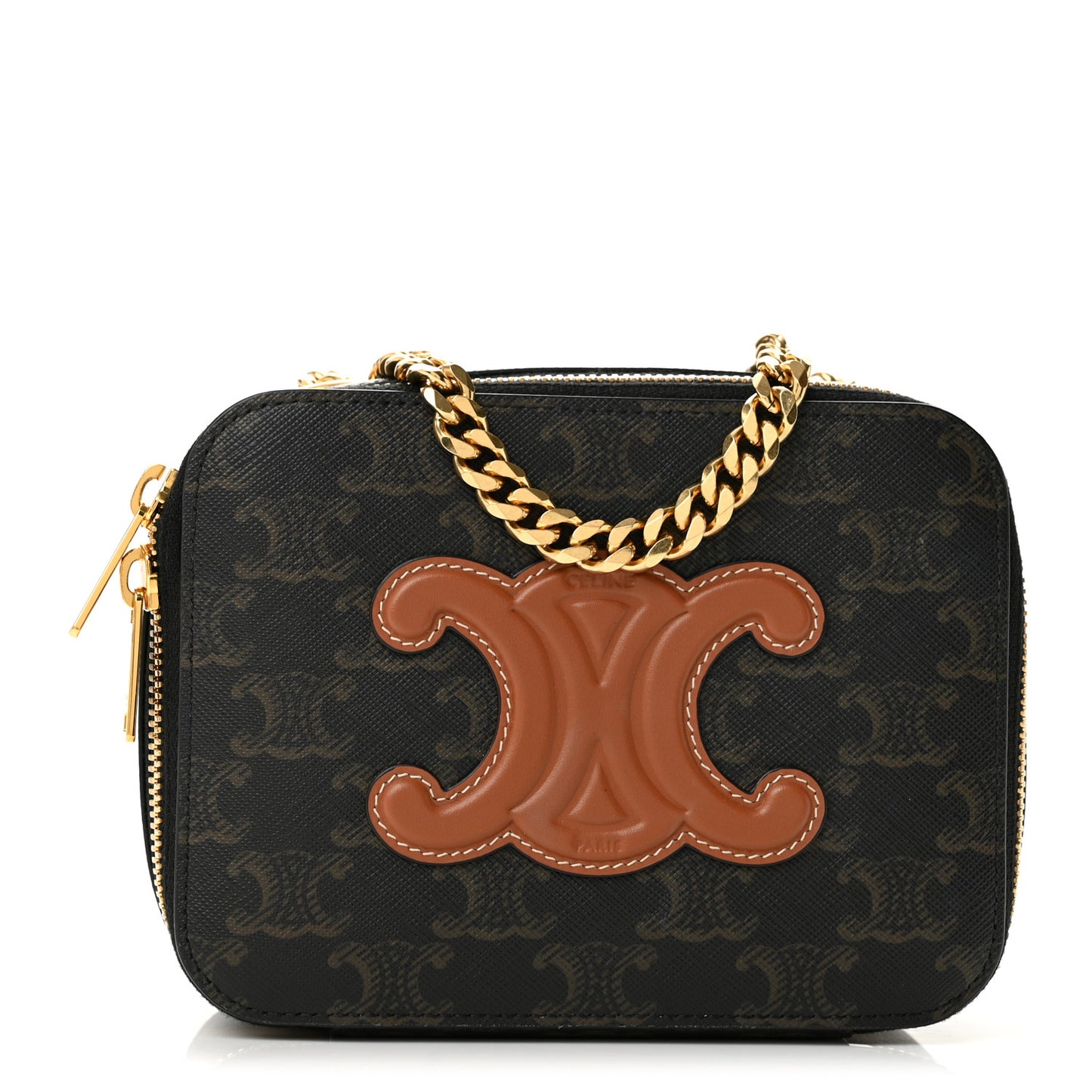 Triomphe Canvas Calfskin Cuir Box On Chain Tan