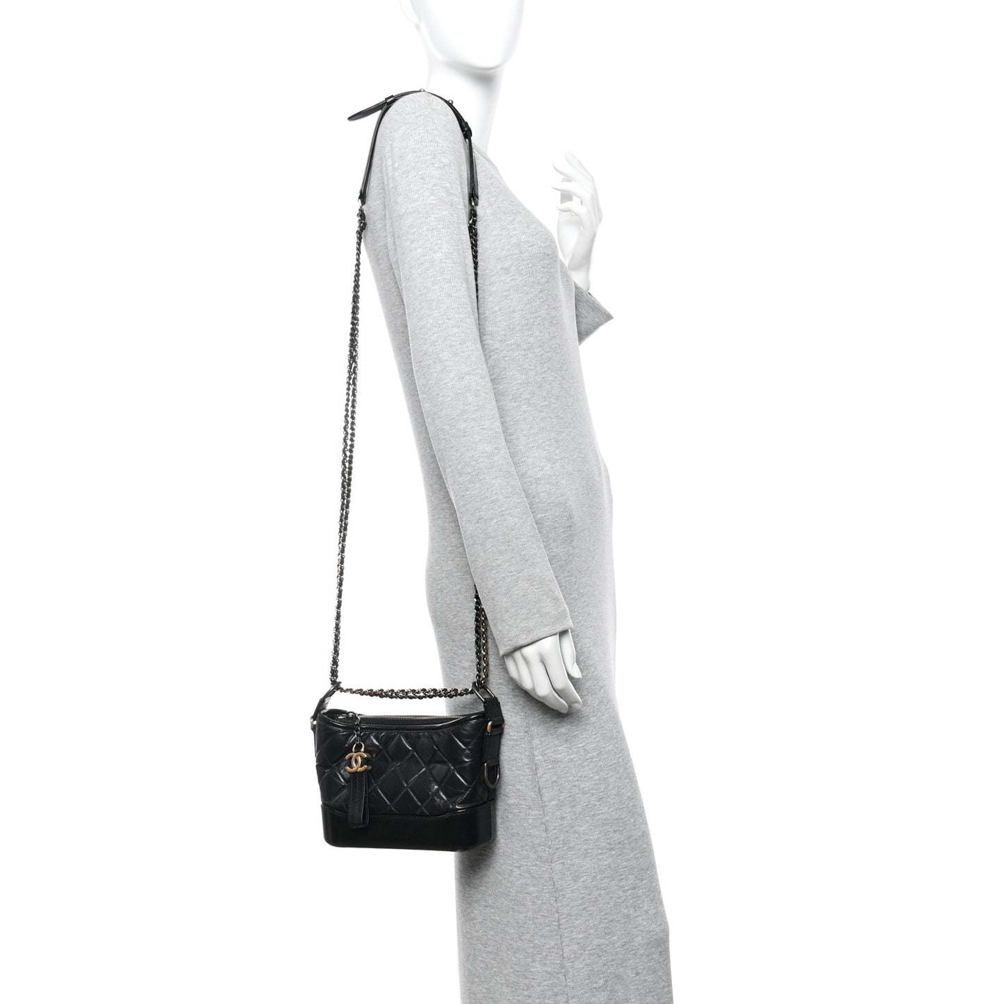 Aged Calfskin Quilted Small Gabrielle Hobo Black