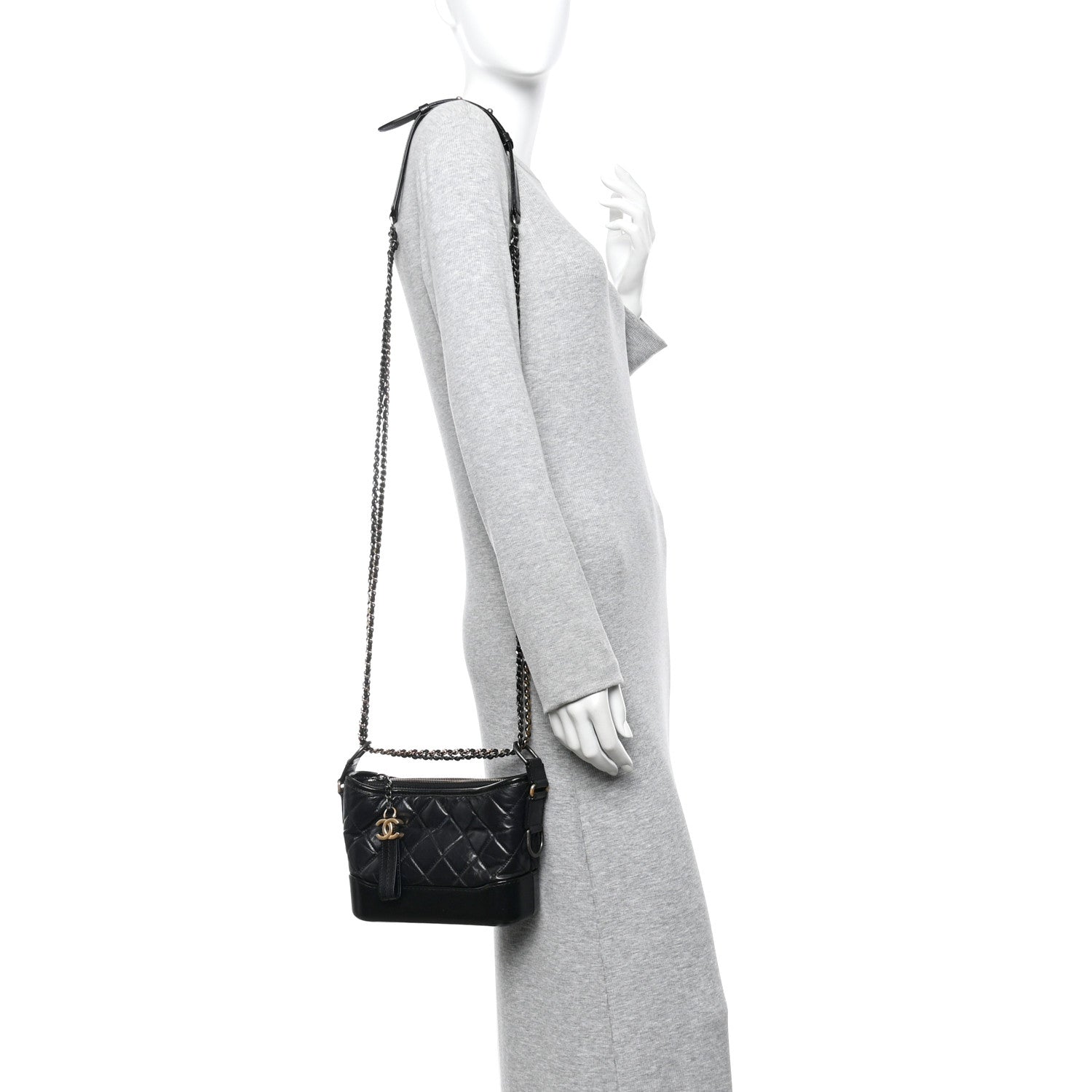 Chanel Aged Calfskin Quilted Small Gabrielle Hobo Black 2 of 13