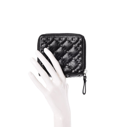 Valentino Garavani Craquele Nappa Rockstud Spike Compact Zip Around Wallet Black 2 of 9
