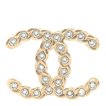 Chanel Crystal CC Brooch Light Gold 1 of 3