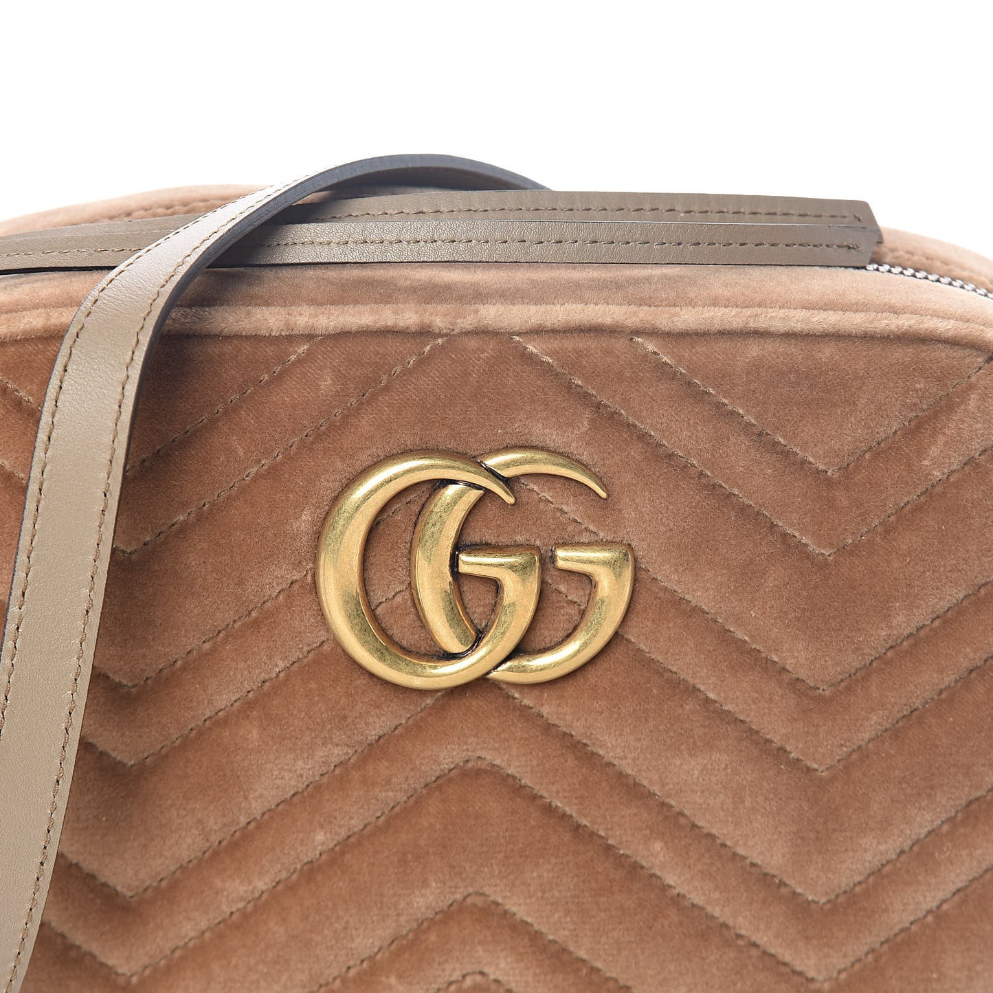Velvet Matelasse Small GG Marmont Chain Shoulder Bag Taupe