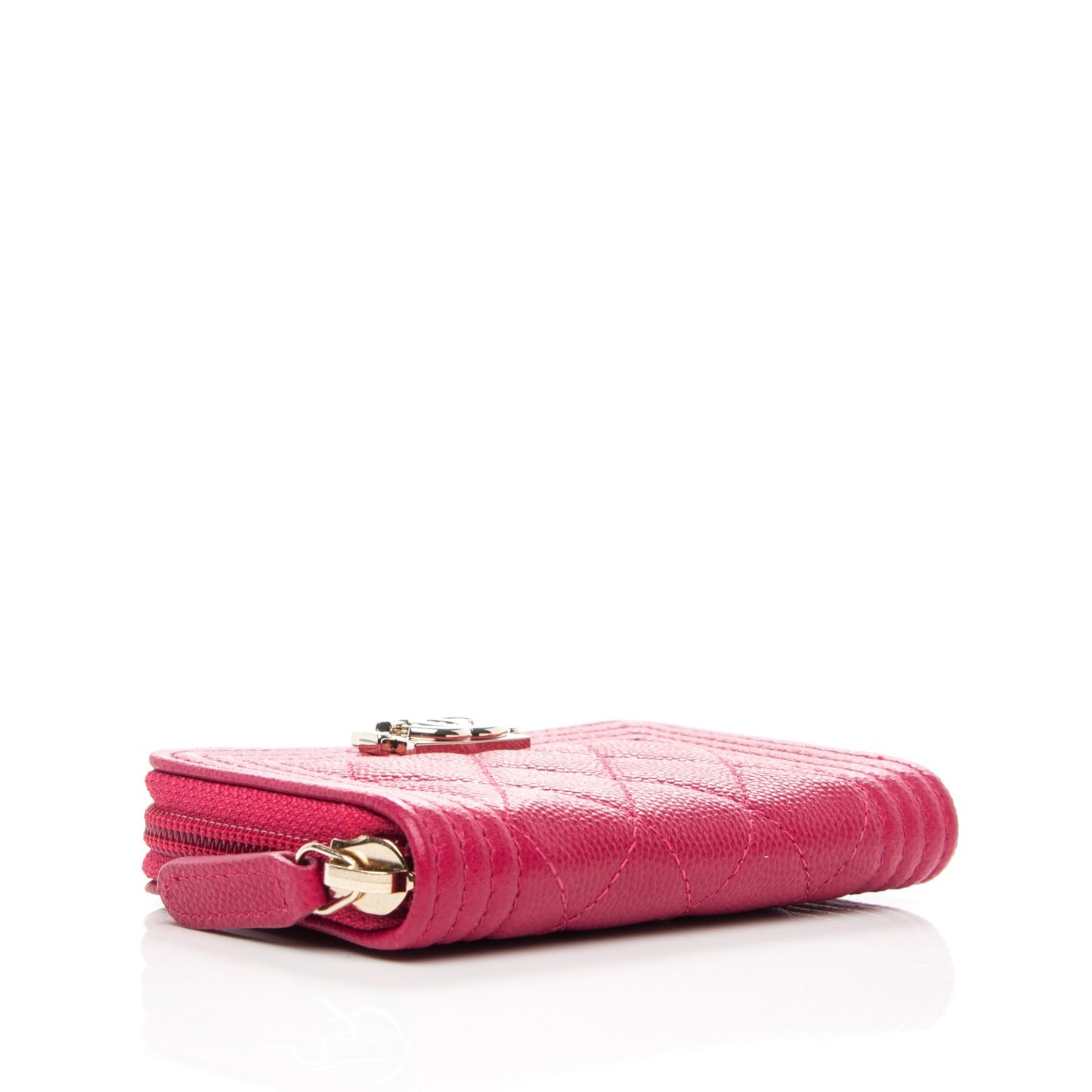Caviar Quilted Boy Zip Around Coin Purse Wallet Dark Pink