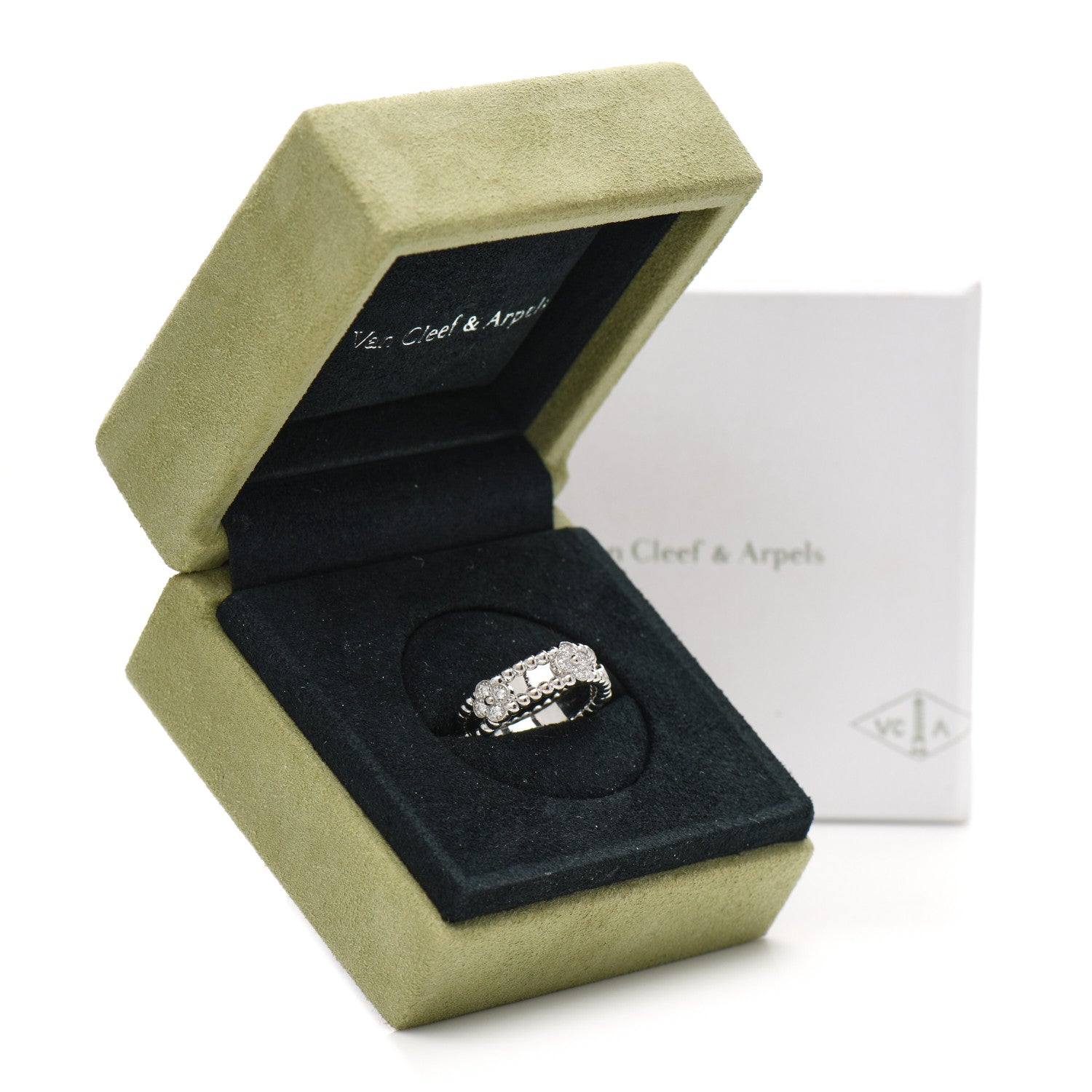 Van Cleef & Arpels 18K White Gold Diamond Sweet Perlee Clovers Ring 50 5.5 6 of 6