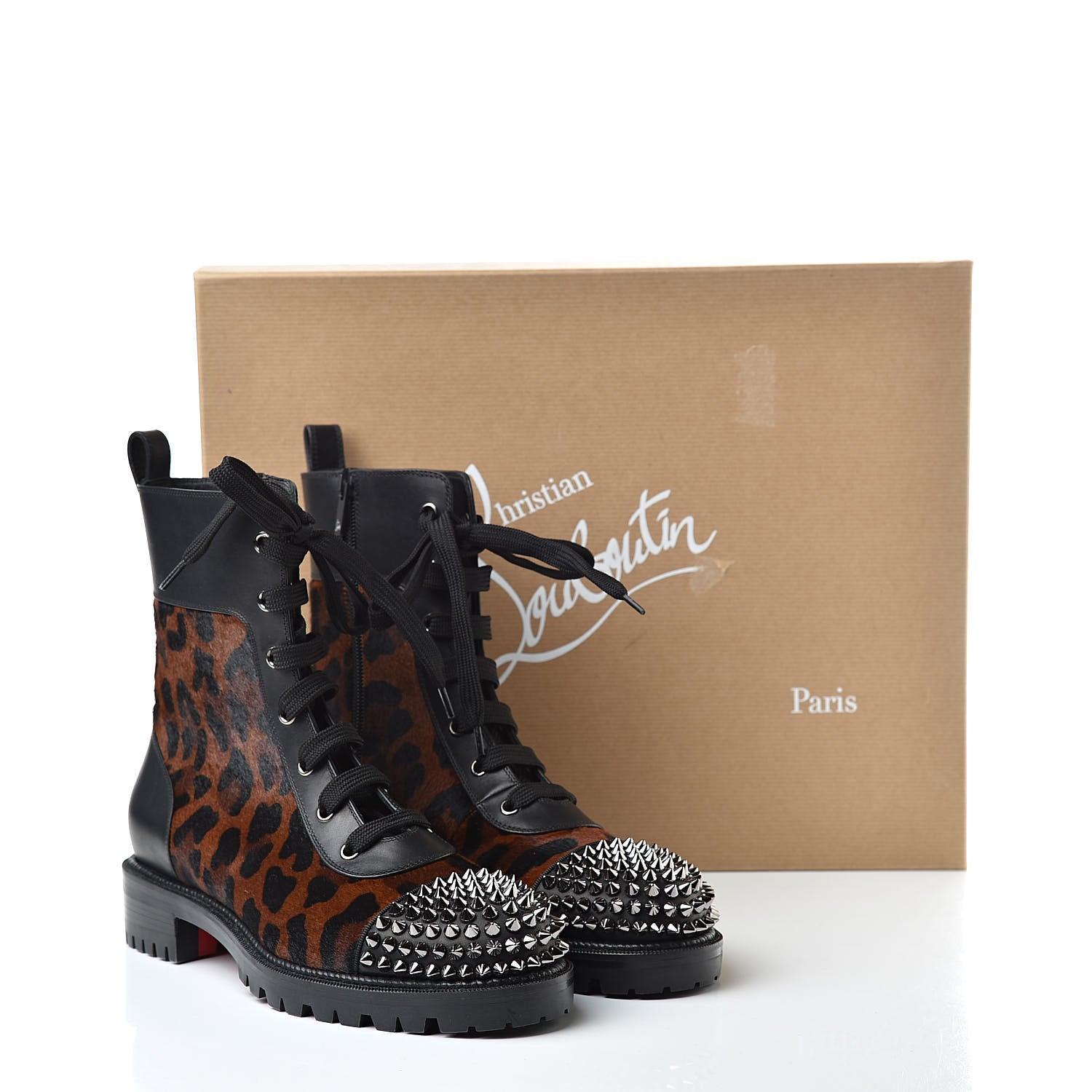 Christian Louboutin Calfskin Pony Fox Spikes TS Croc Flat Boots 38 Black Roux 8 of 8