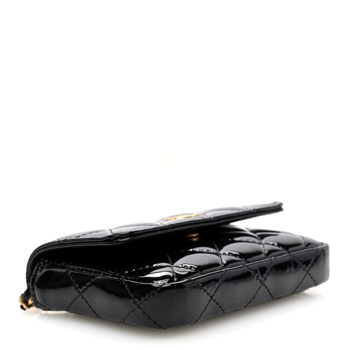Patent Enamel Quilted Coco Hearts Clutch With Chain Black