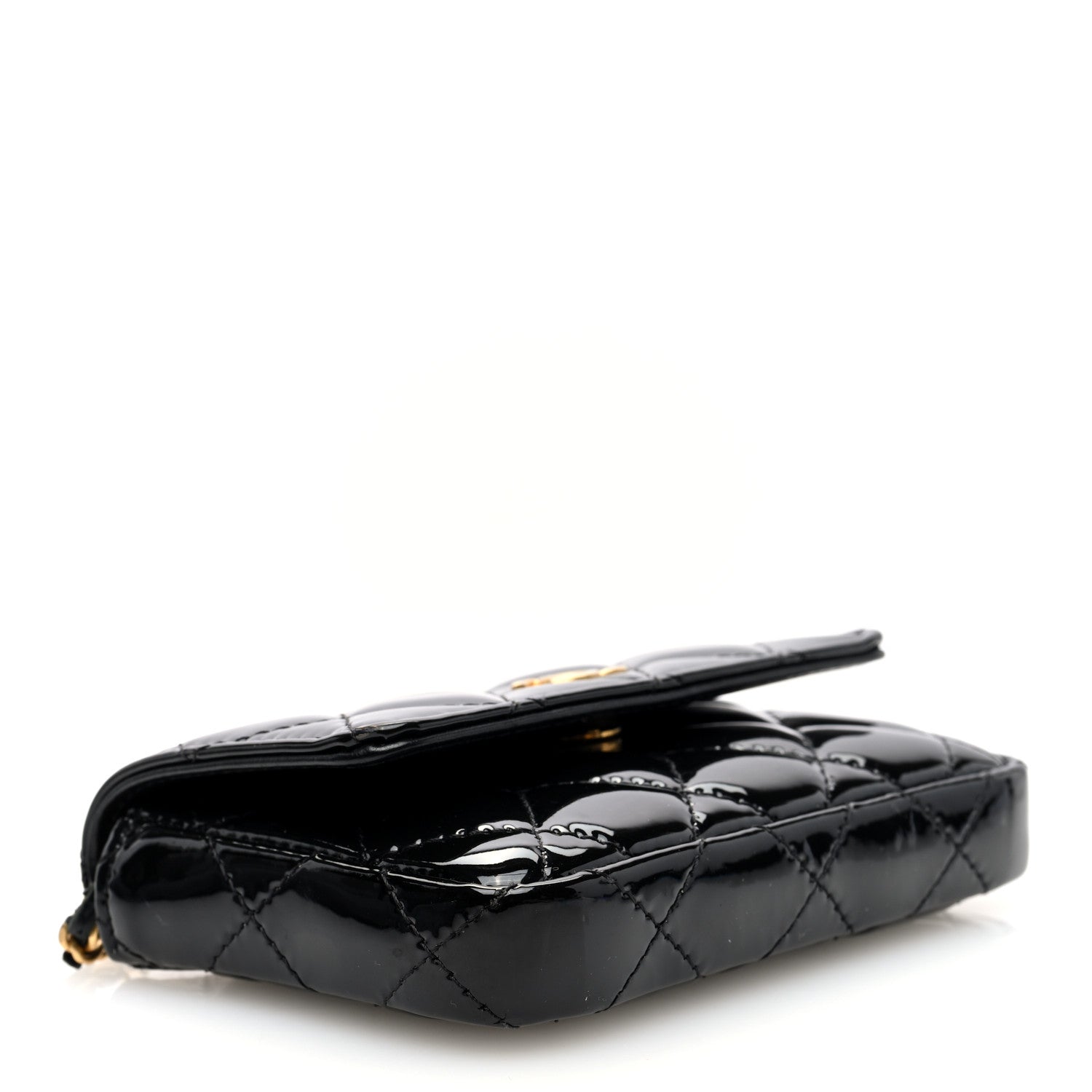 Chanel Patent Enamel Quilted Coco Hearts Clutch With Chain Black 4 of 11