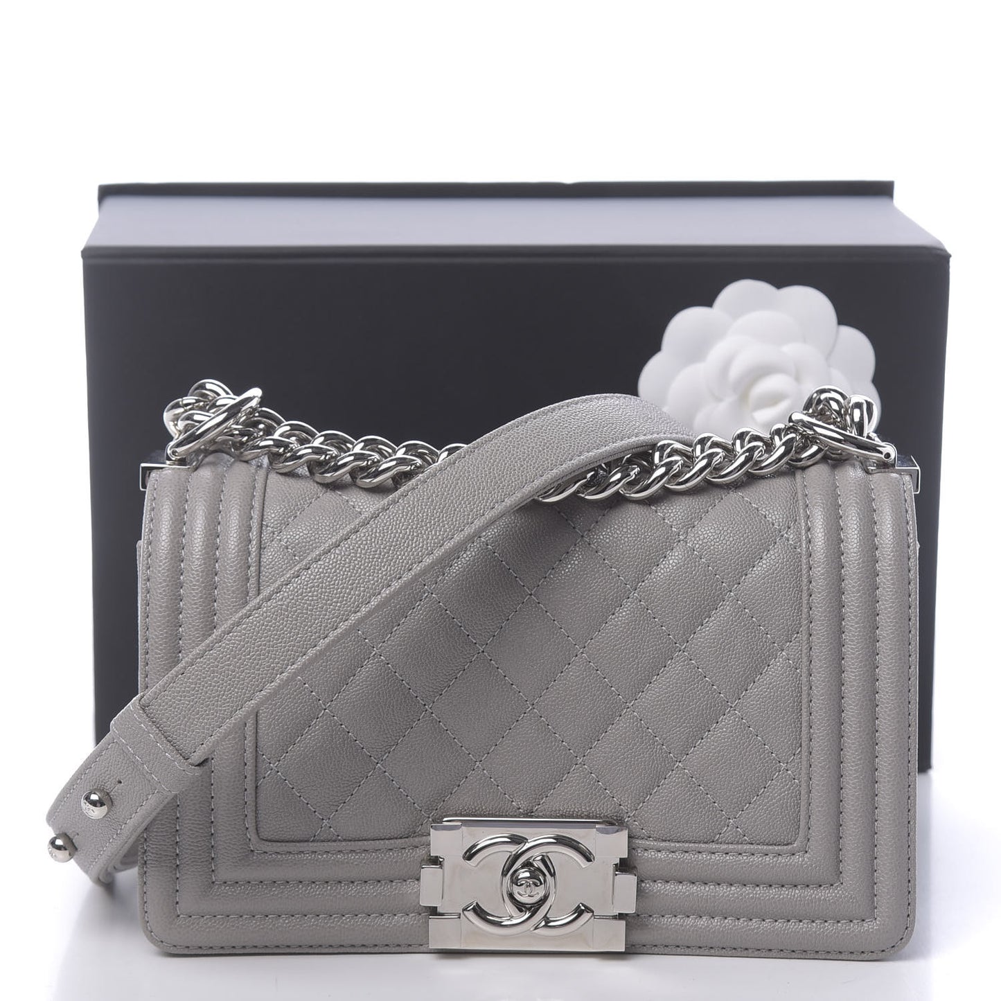 Caviar Quilted Small Boy Flap Grey