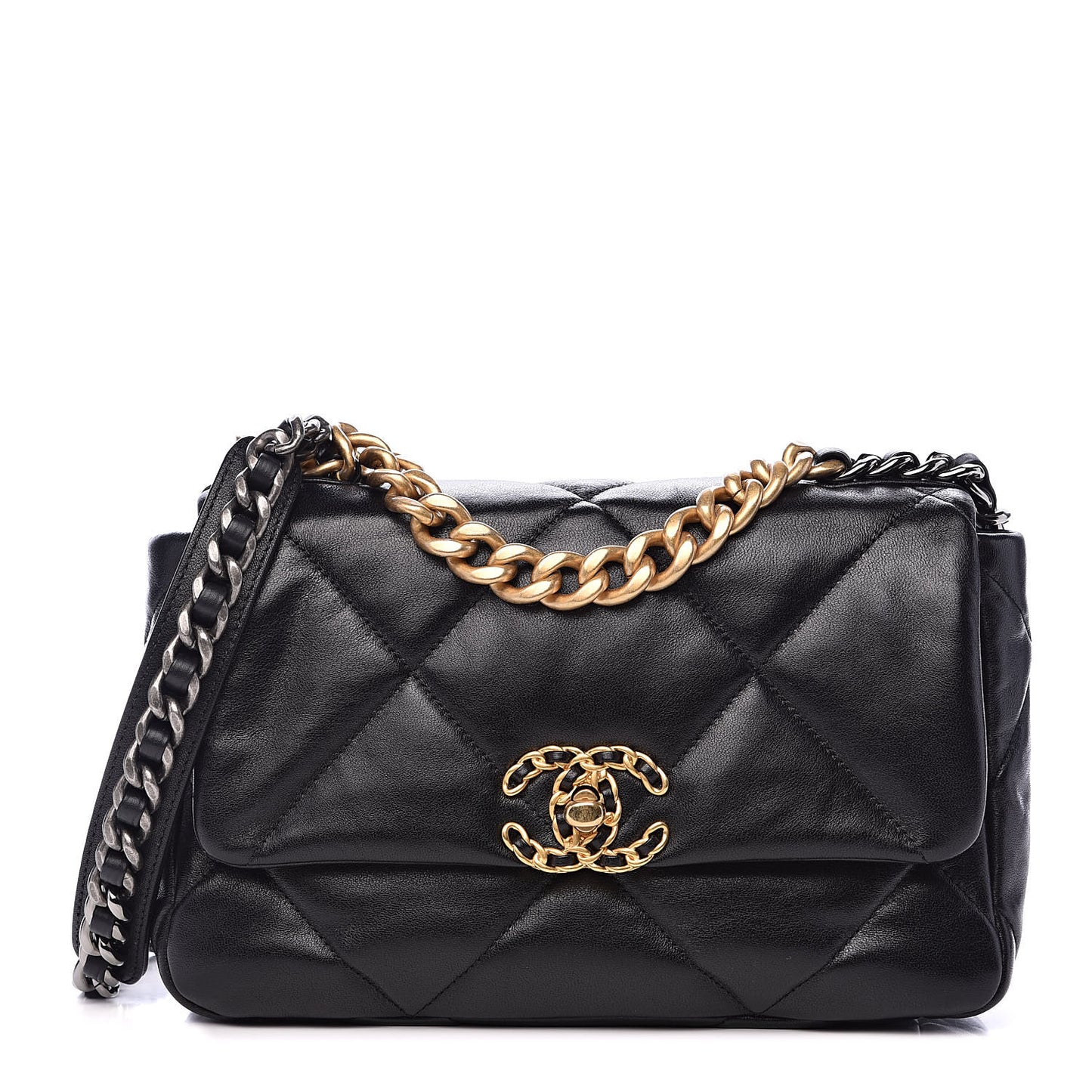 Goatskin Quilted Medium 19 Flap Black