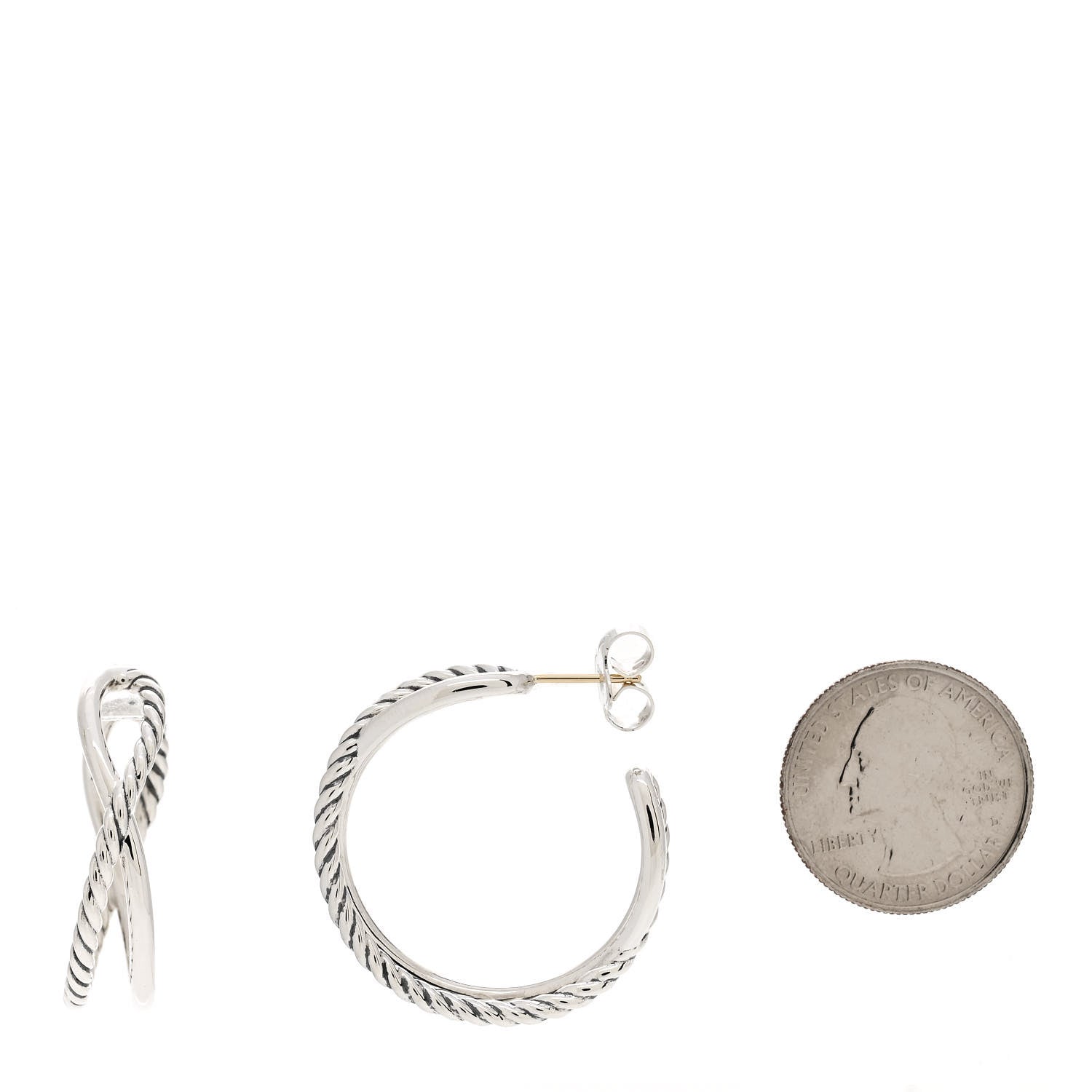 David Yurman Sterling Silver Crossover Cable Hoop Earrings 2 of 5