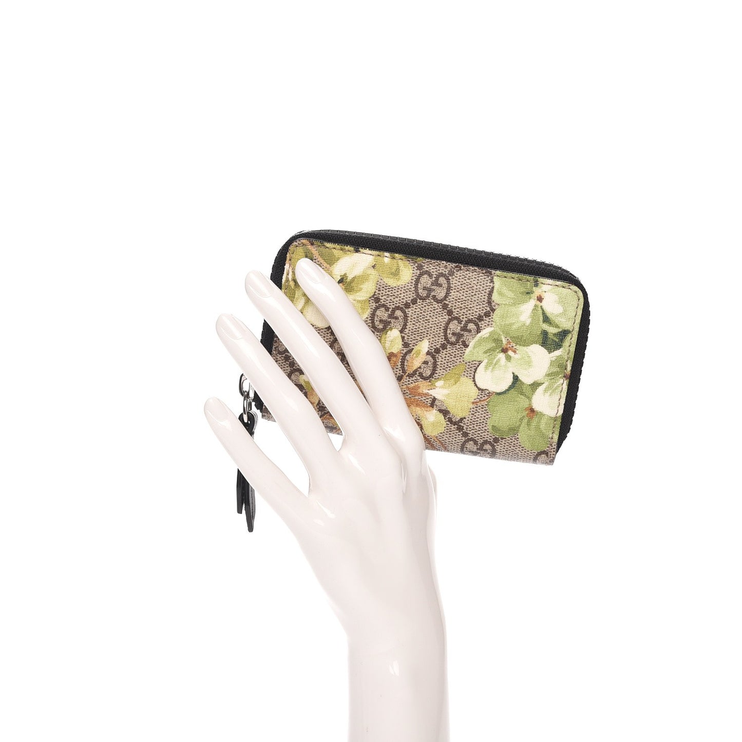 GG Supreme Monogram Blooms Zip Around Card Case Wallet Beige New Military Black