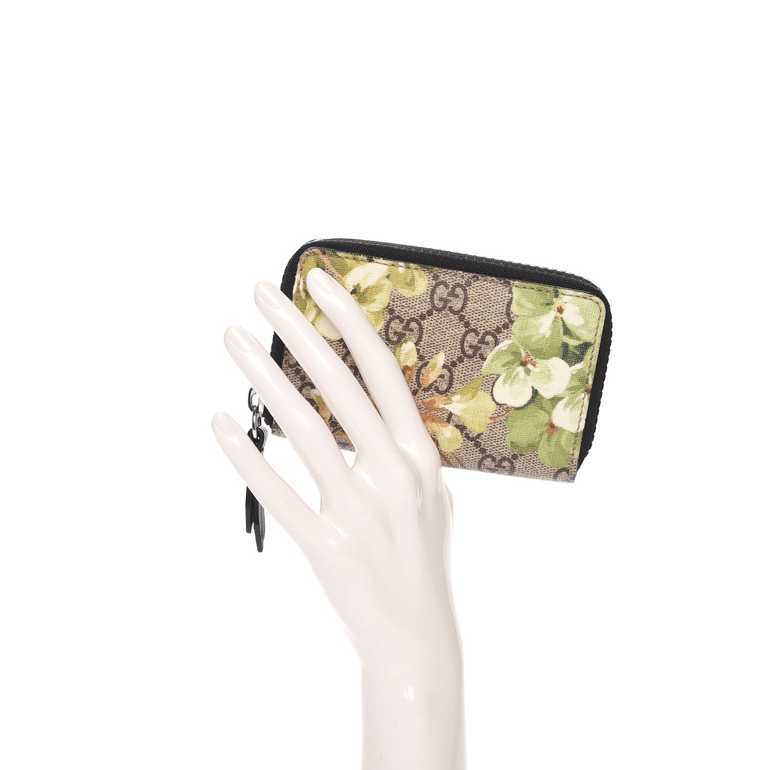 Gucci GG Supreme Monogram Blooms Zip Around Card Case Wallet Beige New Military Black 2 of 7