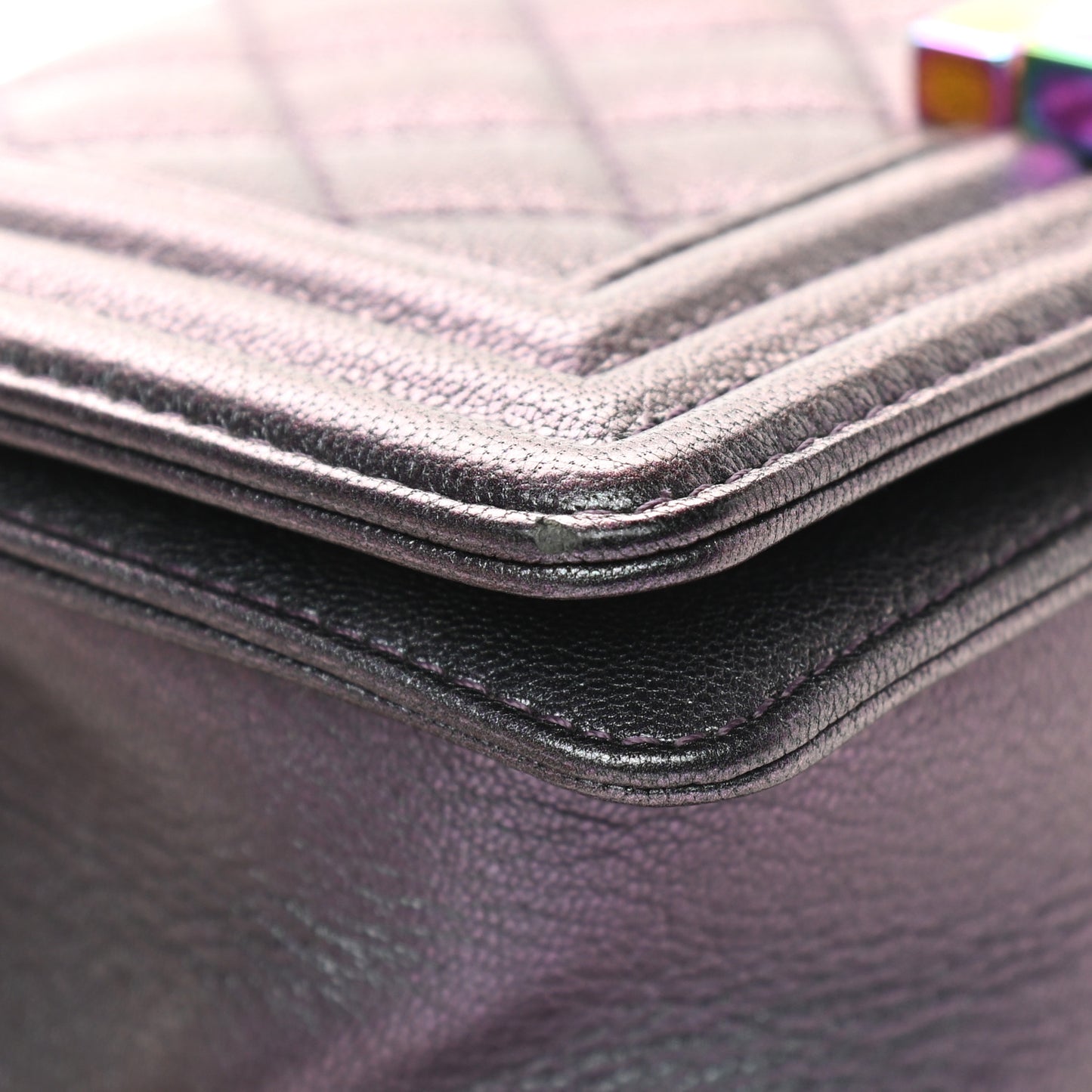 Iridescent Goatskin Quilted Small Boy Flap Purple