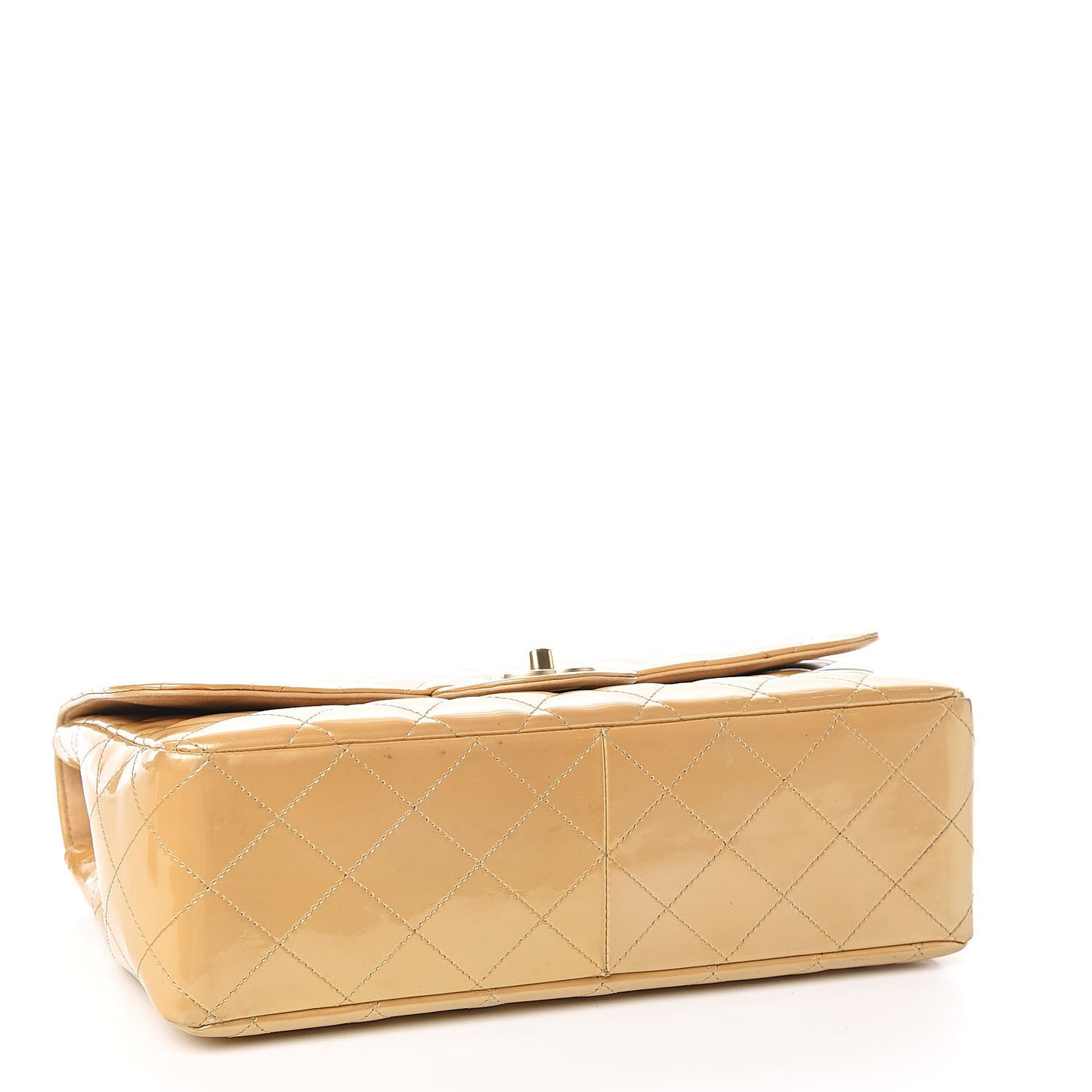 Patent Quilted Jumbo Single Flap Beige