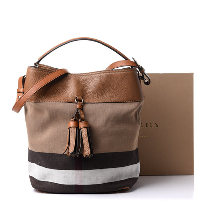 Burberry Grainy Calfskin Canvas Mega Check Medium Ashby Tassel Hobo Saddle Brown 16 of 16