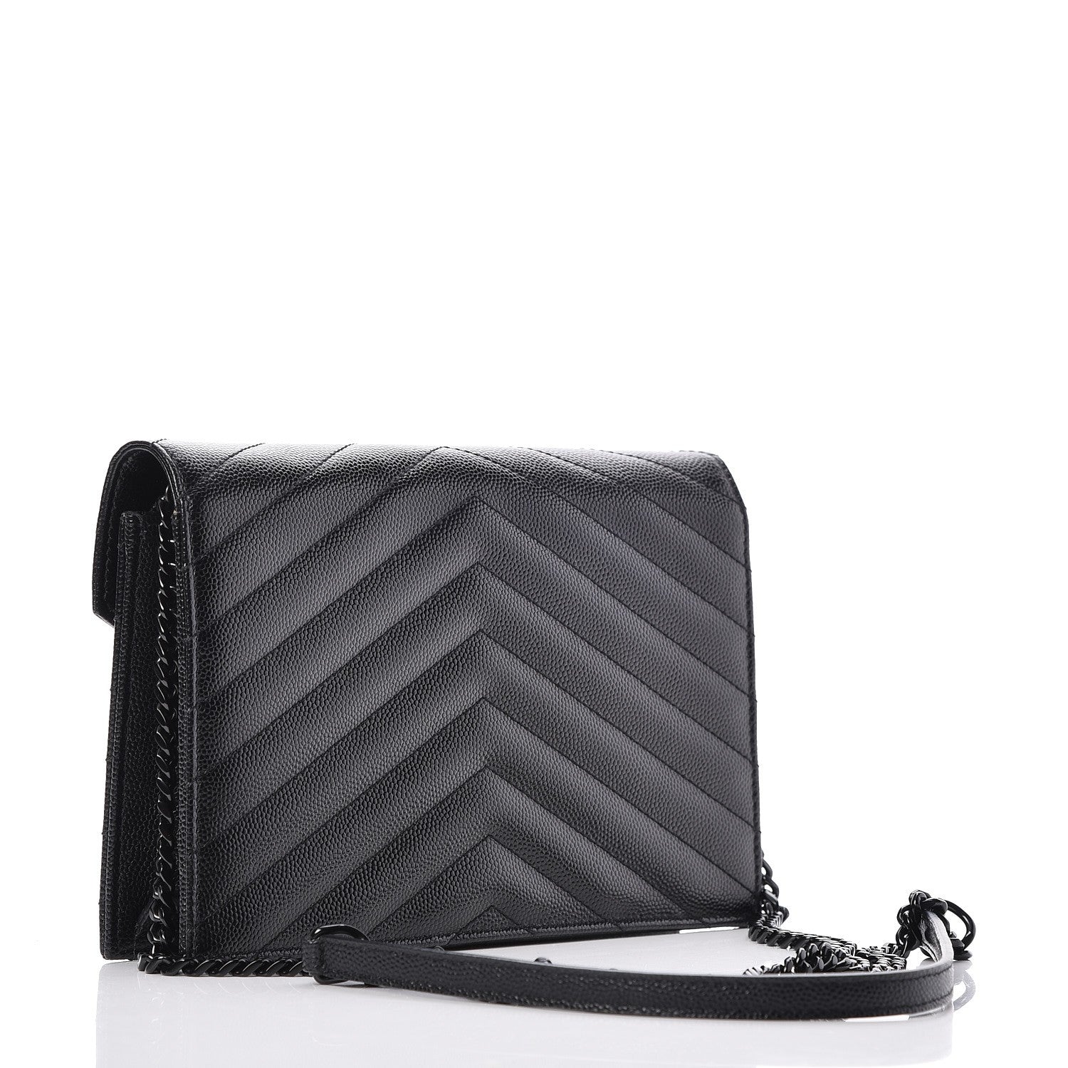 Saint Laurent Grain De Poudre Matelasse Chevron Monogram Envelope Chain Wallet Black 3 of 8