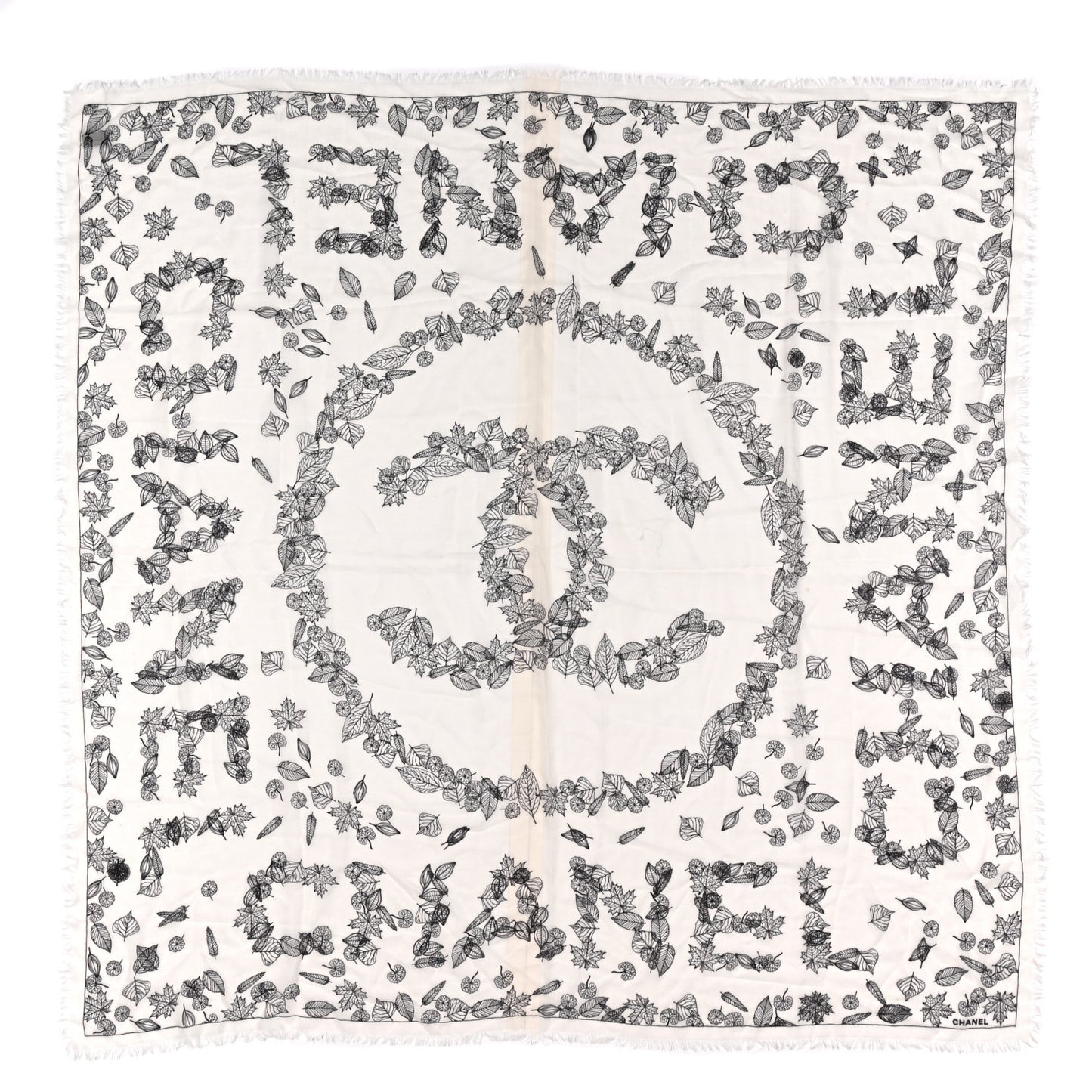 Cashmere CC Logo Leaves Scarf White Black