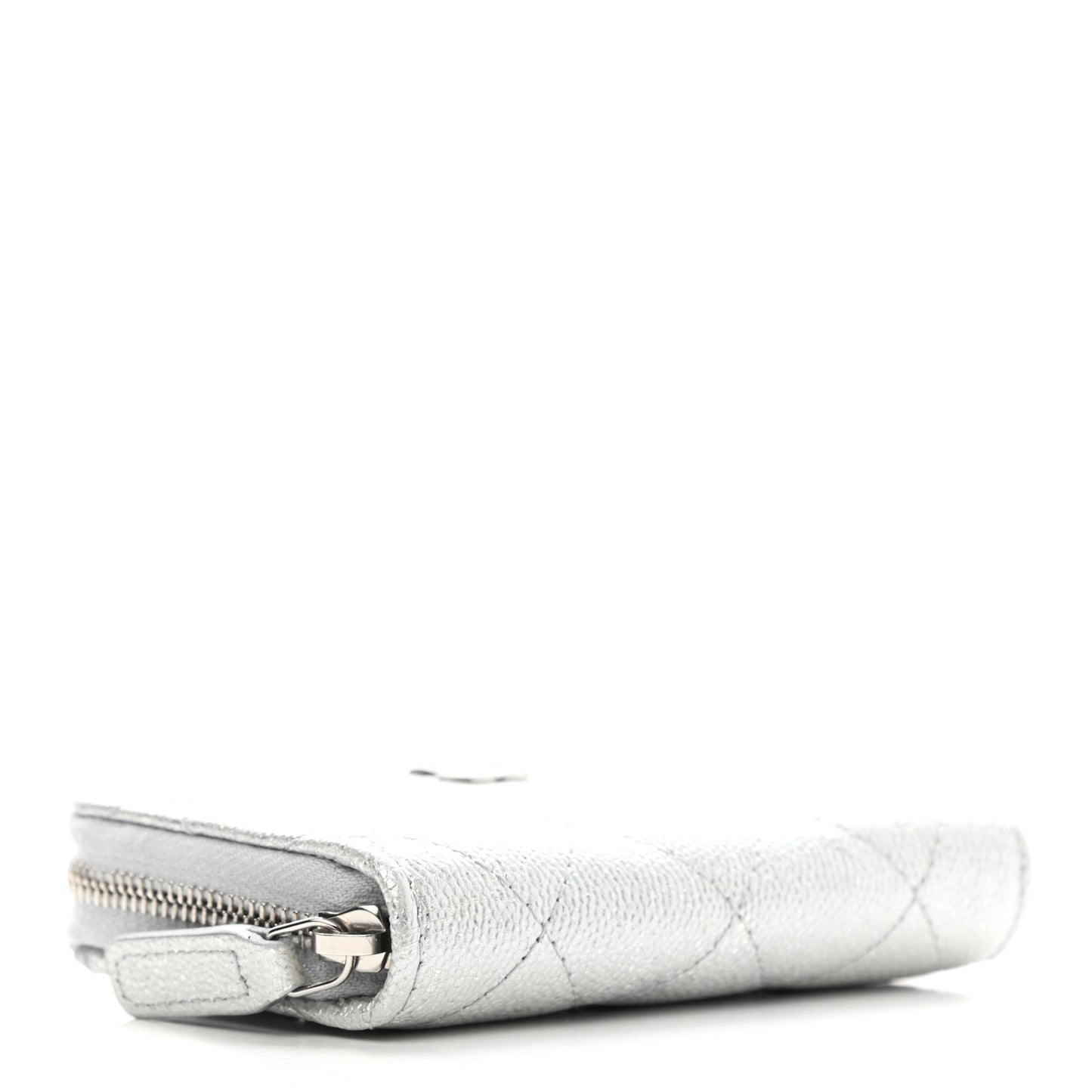 Glittered Metallic Caviar Quilted Zip Coin Purse Wallet Silver