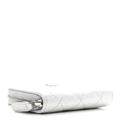 Chanel Glittered Metallic Caviar Quilted Zip Coin Purse Wallet Silver 4 of 7