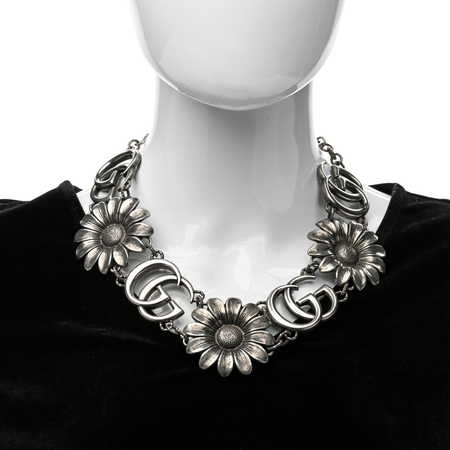 Sterling Silver Double G Flower Statement Necklace