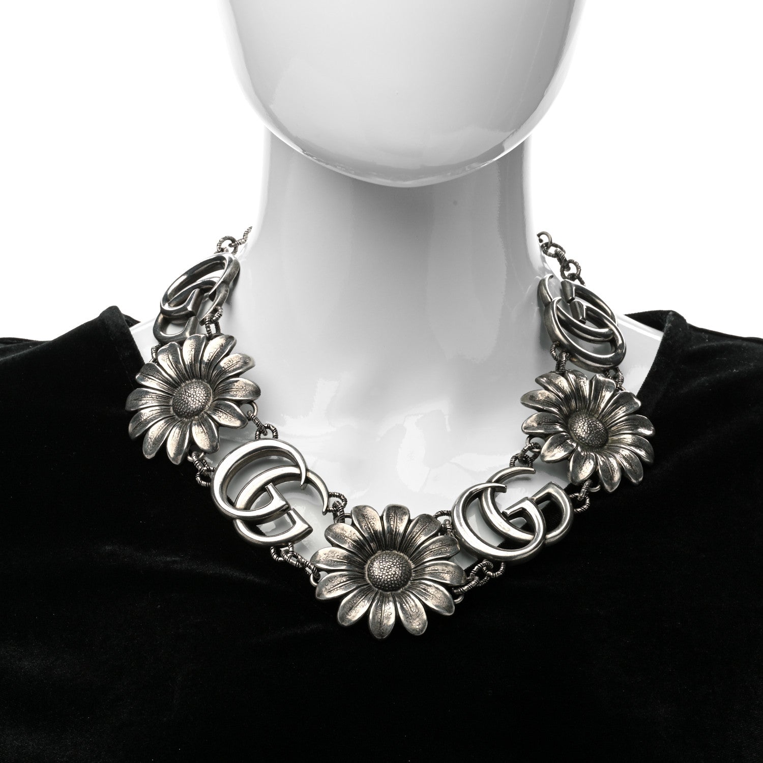 Gucci Sterling Silver Double G Flower Statement Necklace 2 of 5