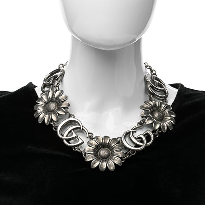 Gucci Sterling Silver Double G Flower Statement Necklace 2 of 5