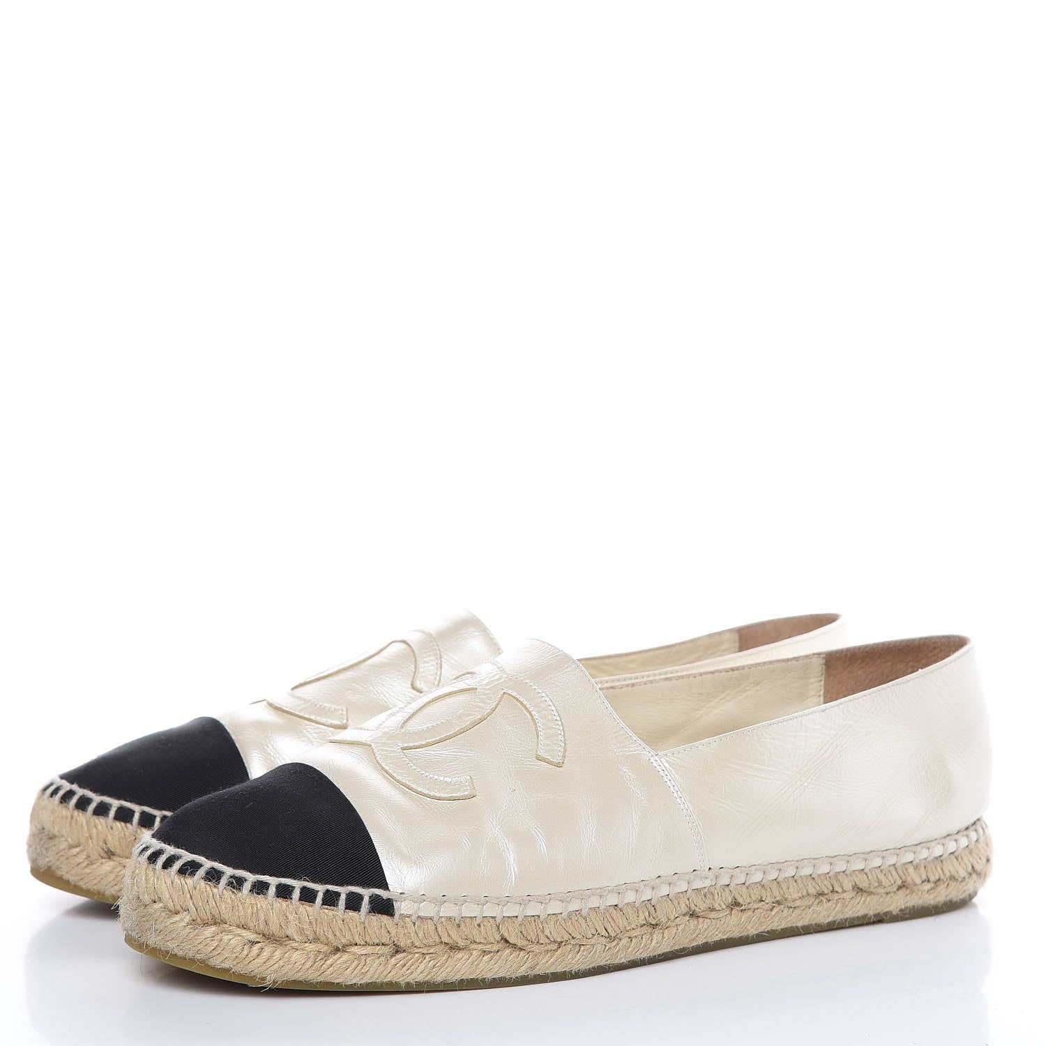 Chanel Metallic Calfskin Grosgrain CC Espadrilles 42 Ivory Black 3 of 12