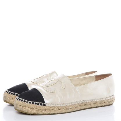 Chanel Metallic Calfskin Grosgrain CC Espadrilles 42 Ivory Black 3 of 12