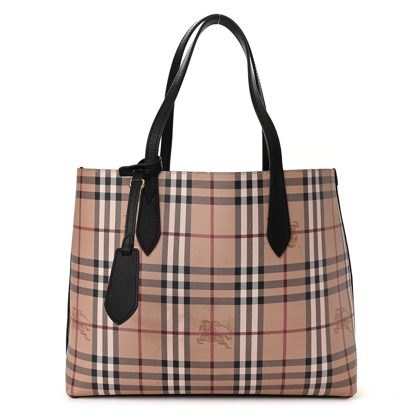 Grainy Calfskin Haymarket Check Medium Reversible Tote Black