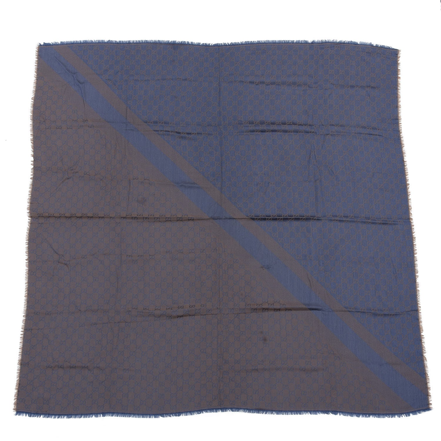 Gucci Wool Silk Monogram GGWeb Fringe Shawl Taupe Sky Blue 1 of 4