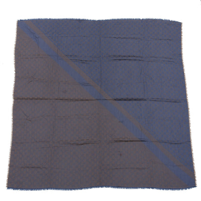Gucci Wool Silk Monogram GGWeb Fringe Shawl Taupe Sky Blue 1 of 4